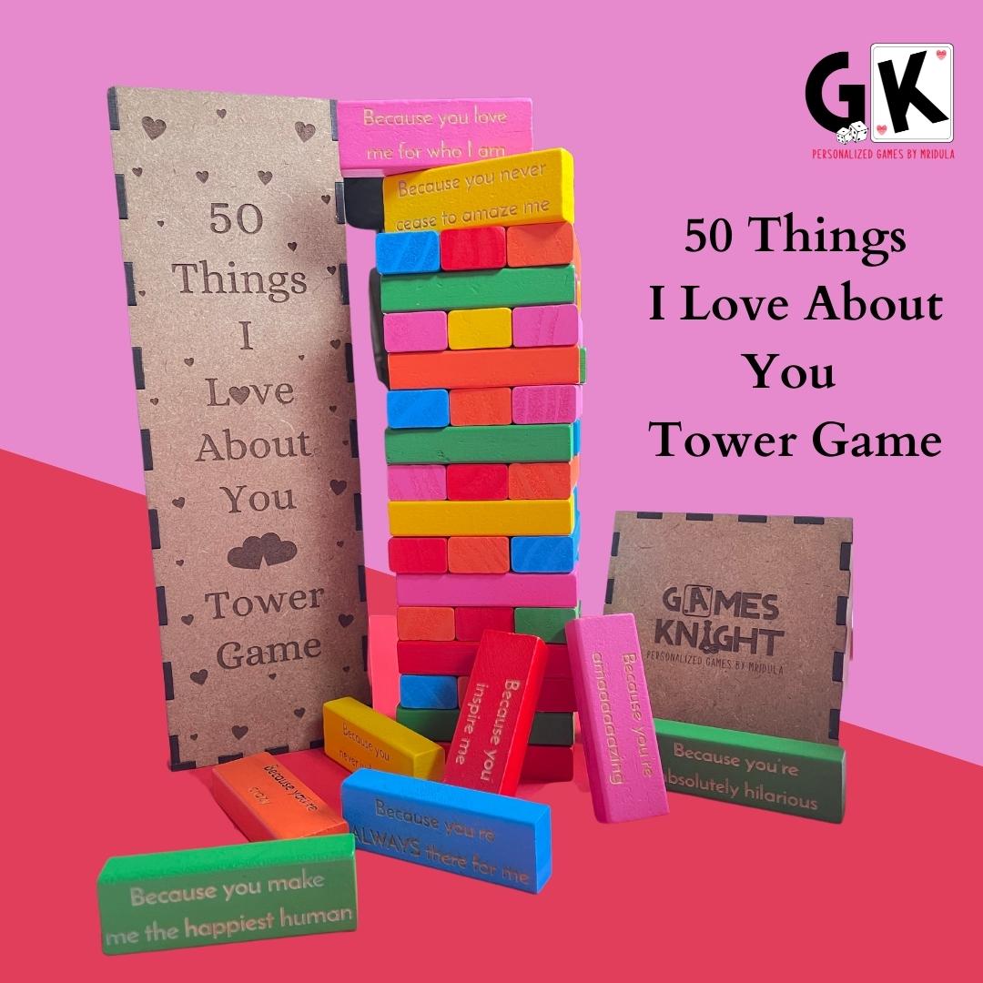 50 Things I Love About You Tower Game - Valentines
